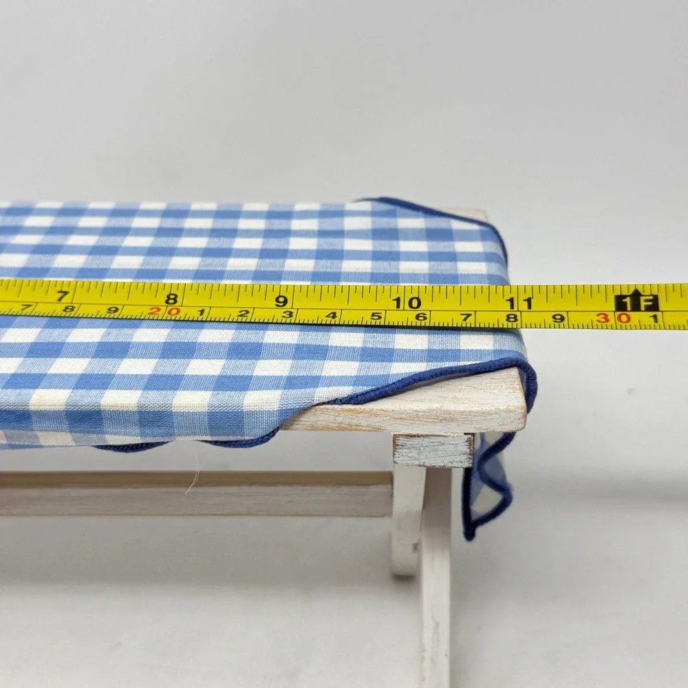 Anne Geddes Enesco Miniature Picnic Table Bench Set White Wood Gingham Prop